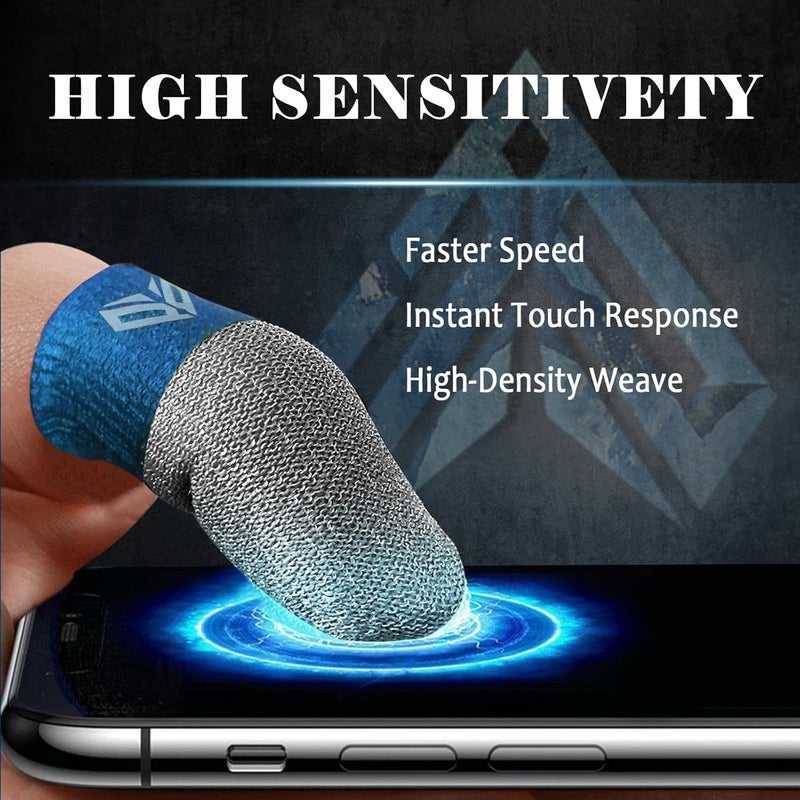 LAYASIMON 6PCS Gaming Finger Sleeves. 0.29MM Silver Fiber, Anti Sweat, Extremely Thin,Breathable Touchscreen dedales Gamer Finger Cover Thumb Sleeve Fit Phone Game Tablet Devices. (Blue) - Image 3
